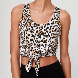 Babaton Jeronimo Leopard Print Tie Crop Tank Top | Size Small